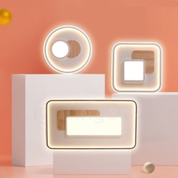Designer Touch Decorative Wood Dimmable Modern Contemporary Nordic Style Flush Mount Round Ceiling Lights with Remote Control Also Can Be Used As Wall Light