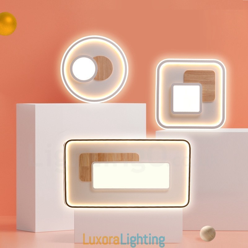 Designer Touch Decorative Wood Dimmable Modern Contemporary Nordic Style Flush Mount Round Ceiling Lights with Remote Control Also Can Be Used As Wall Light