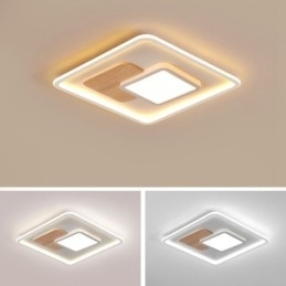 Designer Touch Decorative Wood Dimmable Modern Contemporary Nordic Style Square Flush Mount Ceiling Lights with Remote Control Also Can Be Used As Wall Light