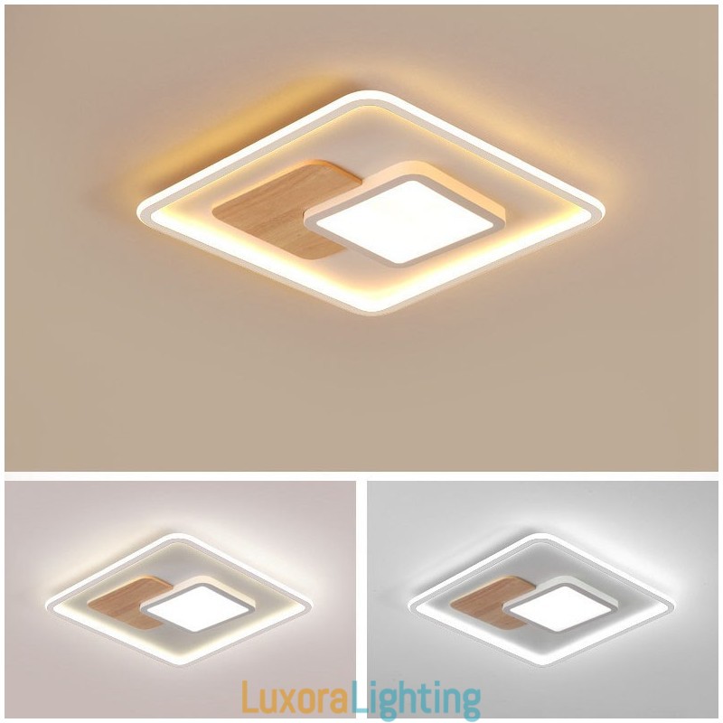 Designer Touch Decorative Wood Dimmable Modern Contemporary Nordic Style Square Flush Mount Ceiling Lights with Remote Control Also Can Be Used As Wall Light
