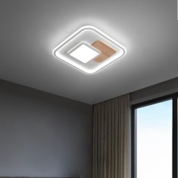Designer Touch Decorative Wood Dimmable Modern Contemporary Nordic Style Square Flush Mount Ceiling Lights with Remote Control Also Can Be Used As Wall Light