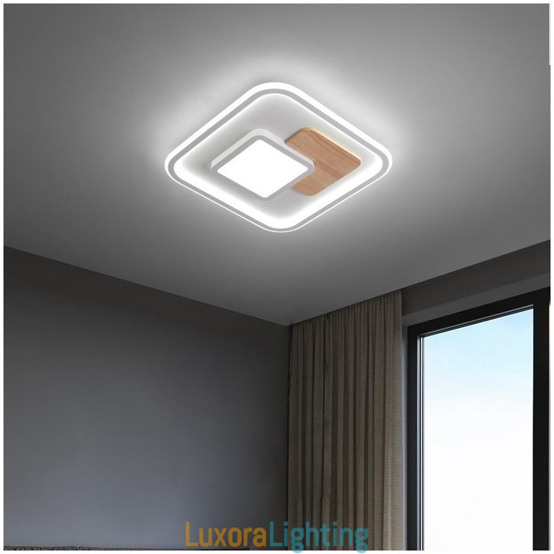Designer Touch Decorative Wood Dimmable Modern Contemporary Nordic Style Square Flush Mount Ceiling Lights with Remote Control Also Can Be Used As Wall Light