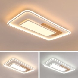 Designer Touch Decorative Wood Dimmable Modern Contemporary Nordic Style Rectangle Flush Mount Ceiling Lights with Remote Control Also Can Be Used As Wall Light