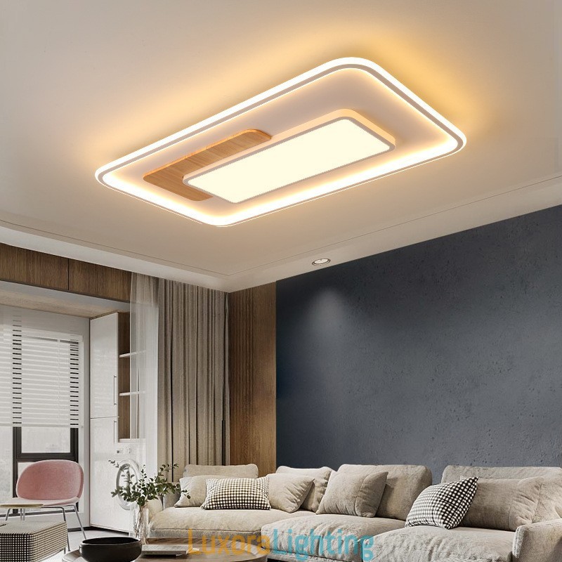 Designer Touch Decorative Wood Dimmable Modern Contemporary Nordic Style Rectangle Flush Mount Ceiling Lights with Remote Control Also Can Be Used As Wall Light