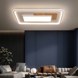 Designer Touch Decorative Wood Dimmable Modern Contemporary Nordic Style Rectangle Flush Mount Ceiling Lights with Remote Control Also Can Be Used As Wall Light