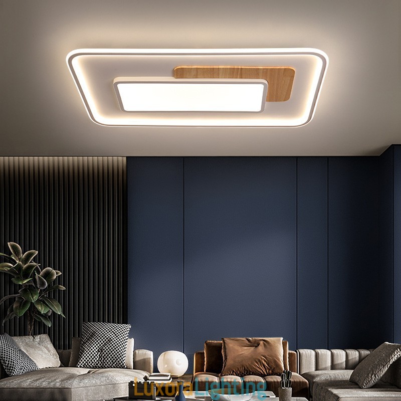 Designer Touch Decorative Wood Dimmable Modern Contemporary Nordic Style Rectangle Flush Mount Ceiling Lights with Remote Control Also Can Be Used As Wall Light