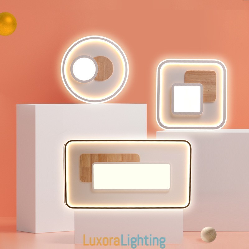 Designer Touch Decorative Wood Dimmable Modern Contemporary Nordic Style Rectangle Flush Mount Ceiling Lights with Remote Control Also Can Be Used As Wall Light