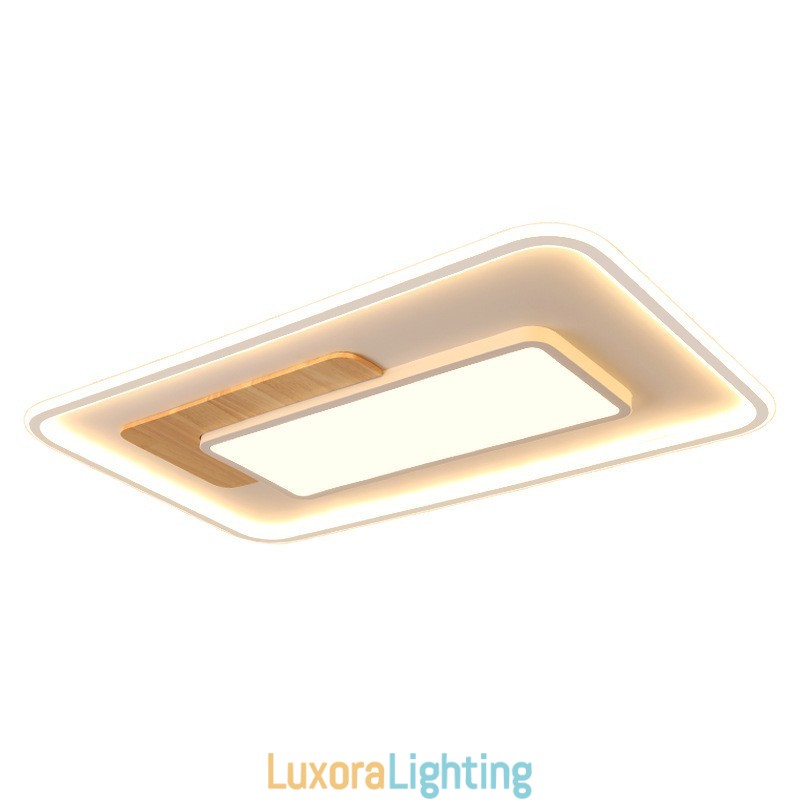 Designer Touch Decorative Wood Dimmable Modern Contemporary Nordic Style Rectangle Flush Mount Ceiling Lights with Remote Control Also Can Be Used As Wall Light