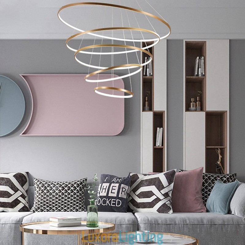 Designer Touch Decorative Large 4 Rings 5 Rings Black White Gold Pendant Light Modern Design