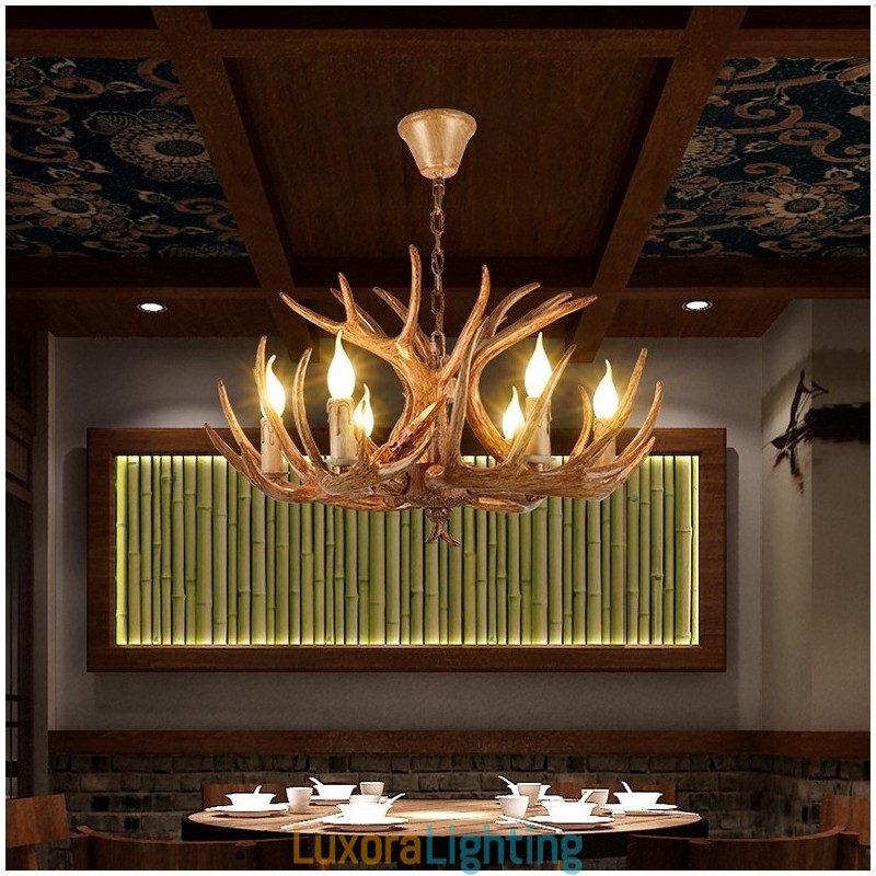 Designer Touch Decorative 6 Light Rustic Artistic Retro Antler Antique Chandelier