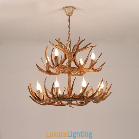 Designer Touch Decorative 12 (8+4) Light 2 Tiers Rustic Artistic Retro Antler Antique Chandelier