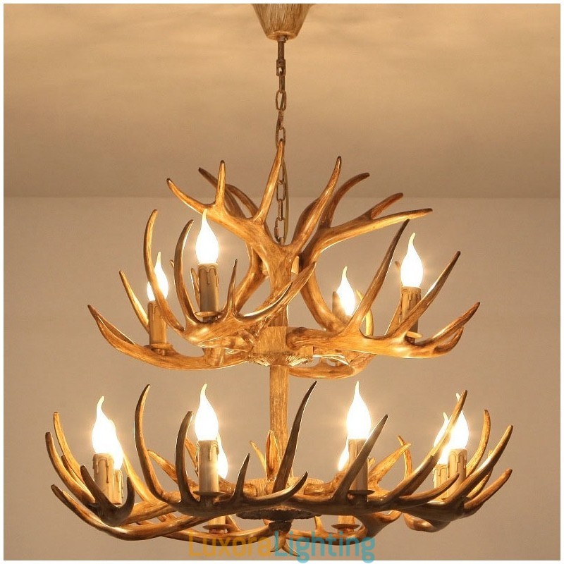 Designer Touch Decorative 12 (8+4) Light 2 Tiers Rustic Artistic Retro Antler Antique Chandelier