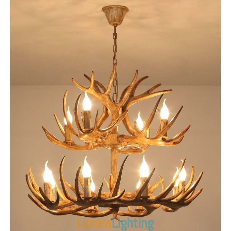 Designer Touch Decorative 12 (8+4) Light 2 Tiers Rustic Artistic Retro Antler Antique Chandelier