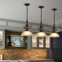 Designer Touch Decorative One Light Black Rustic Artistic Retro Antique Pendant Light with Glass Shade