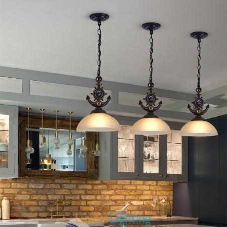 Designer Touch Decorative One Light Black Rustic Artistic Retro Antique Pendant Light with Glass Shade