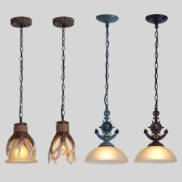 Designer Touch Decorative One Light Black Rustic Artistic Retro Antique Pendant Light with Glass Shade