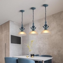 Designer Touch Decorative One Light Blue Rustic Artistic Retro Antique Pendant Light with Glass Shade