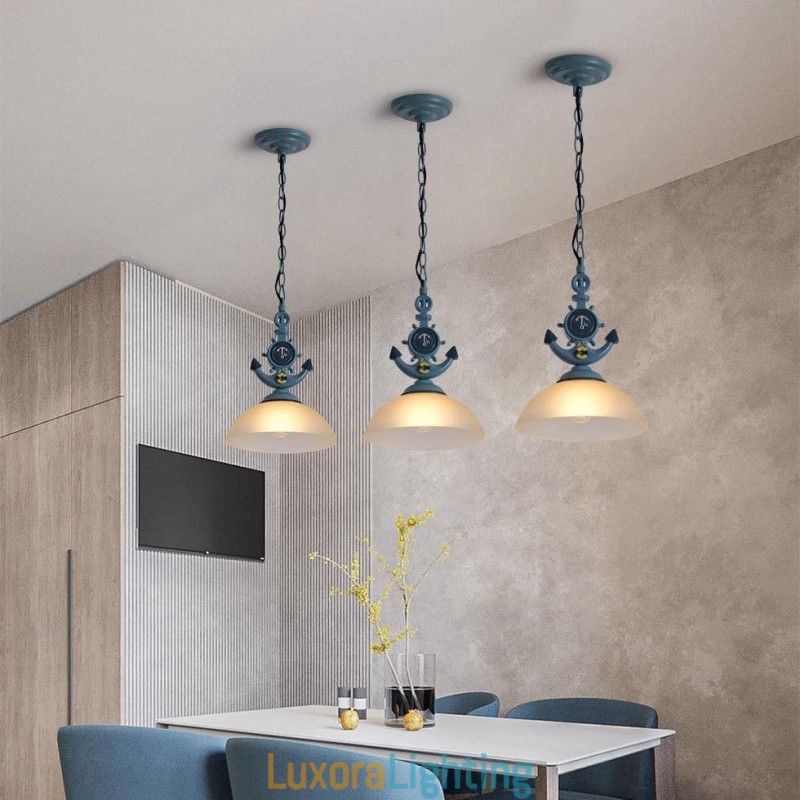 Designer Touch Decorative One Light Blue Rustic Artistic Retro Antique Pendant Light with Glass Shade