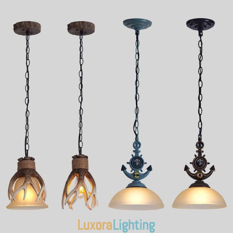 Designer Touch Decorative One Light Blue Rustic Artistic Retro Antique Pendant Light with Glass Shade