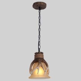 Designer Touch Decorative One Light Rustic Artistic Retro Antler Antique Pendant Light with Glass Shade