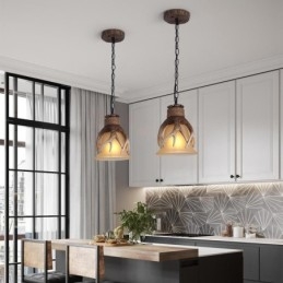 Designer Touch Decorative One Light Rustic Artistic Retro Antler Antique Pendant Light with Glass Shade