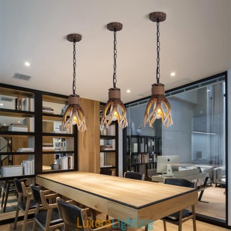 Designer Touch Decorative One Light Rustic Artistic Retro Antler Antique Pendant Light
