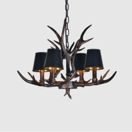 Designer Touch Decorative 4 Light Black Rustic Artistic Retro Antler Antique Chandelier with Shades