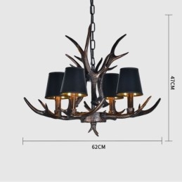 Designer Touch Decorative 4 Light Black Rustic Artistic Retro Antler Antique Chandelier with Shades