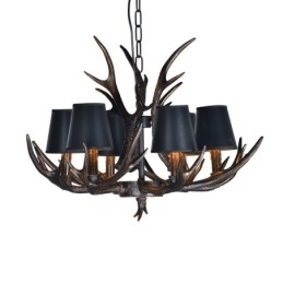 Designer Touch Decorative 6 Light Black Rustic Artistic Retro Antler Antique Chandelier with Shades