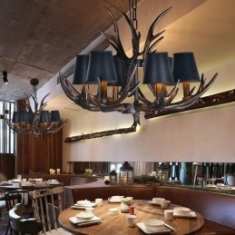 Designer Touch Decorative 6 Light Black Rustic Artistic Retro Antler Antique Chandelier with Shades