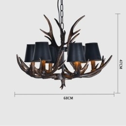 Designer Touch Decorative 6 Light Black Rustic Artistic Retro Antler Antique Chandelier with Shades