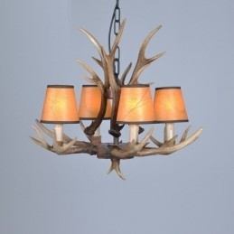 Designer Touch Decorative 4 Light Rustic Artistic Retro Antler Antique Chandelier with Shades