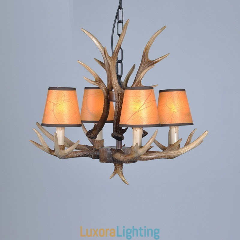 Designer Touch Decorative 4 Light Rustic Artistic Retro Antler Antique Chandelier with Shades