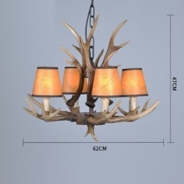 Designer Touch Decorative 4 Light Rustic Artistic Retro Antler Antique Chandelier with Shades