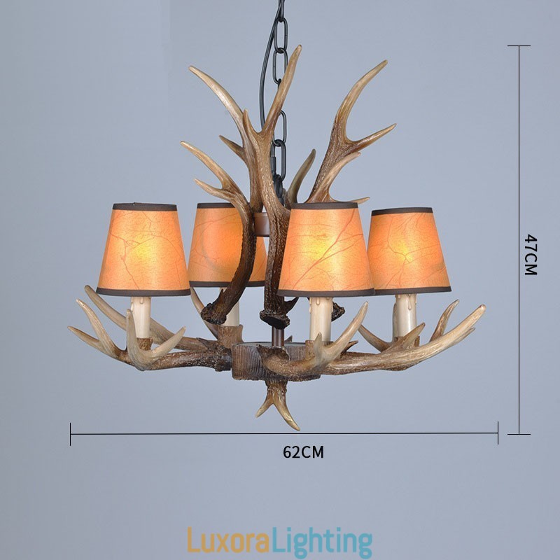 Designer Touch Decorative 4 Light Rustic Artistic Retro Antler Antique Chandelier with Shades
