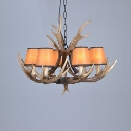 Designer Touch Decorative 6 Light Rustic Artistic Retro Antler Antique Chandelier with Shades