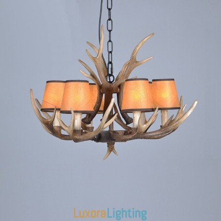 Designer Touch Decorative 6 Light Rustic Artistic Retro Antler Antique Chandelier with Shades