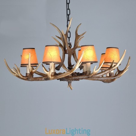 Designer Touch Decorative 8 Light Rustic Artistic Retro Antler Antique Chandelier with Shades