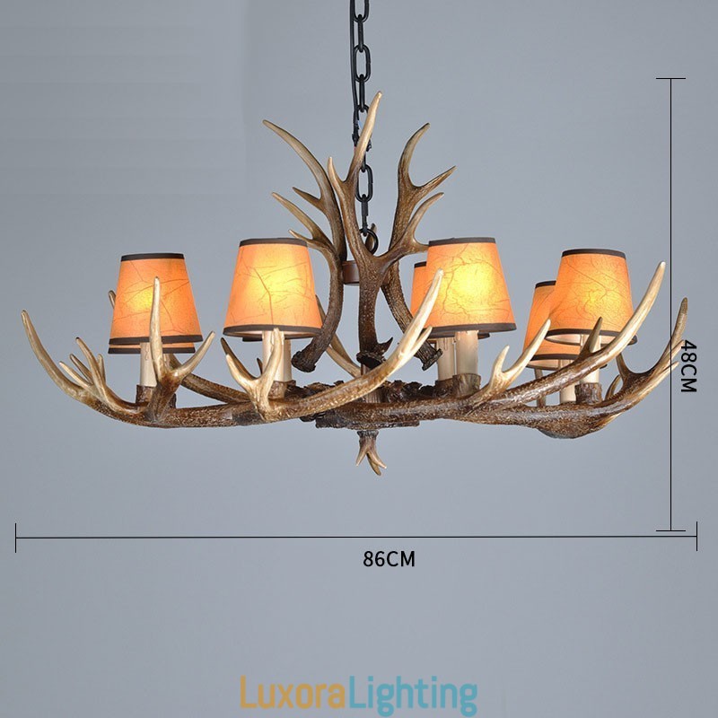 Designer Touch Decorative 8 Light Rustic Artistic Retro Antler Antique Chandelier with Shades