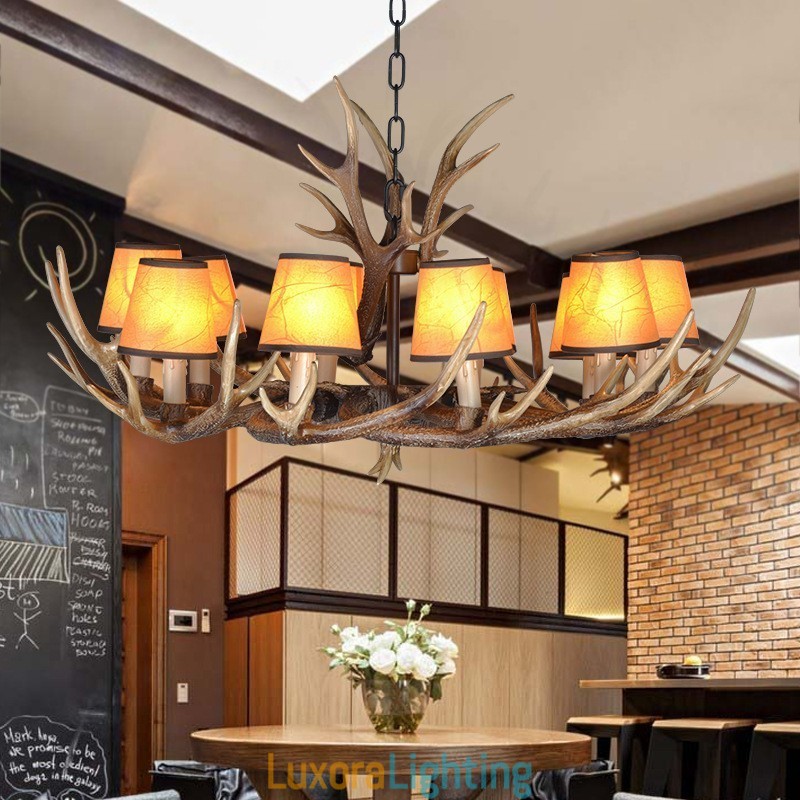 Designer Touch Decorative Retro Antler Antique Chandelier with Shades