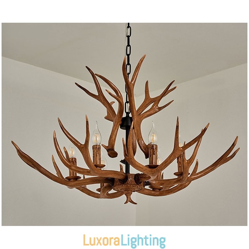 Designer Touch Decorative 6 Light Rustic Artistic Retro Antler Antique Chandelier