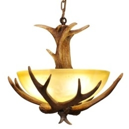 Designer Touch Decorative One Light Rustic Artistic Retro Antler Antique Pendant Light with Glass Shade