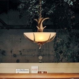 Designer Touch Decorative One Light Rustic Artistic Retro Antler Antique Pendant Light with Glass Shade