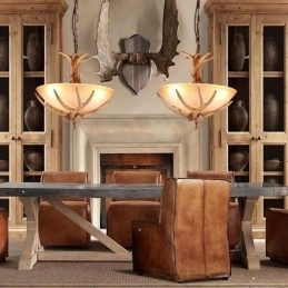 Designer Touch Decorative One Light Rustic Artistic Retro Antler Antique Pendant Light with Glass Shade