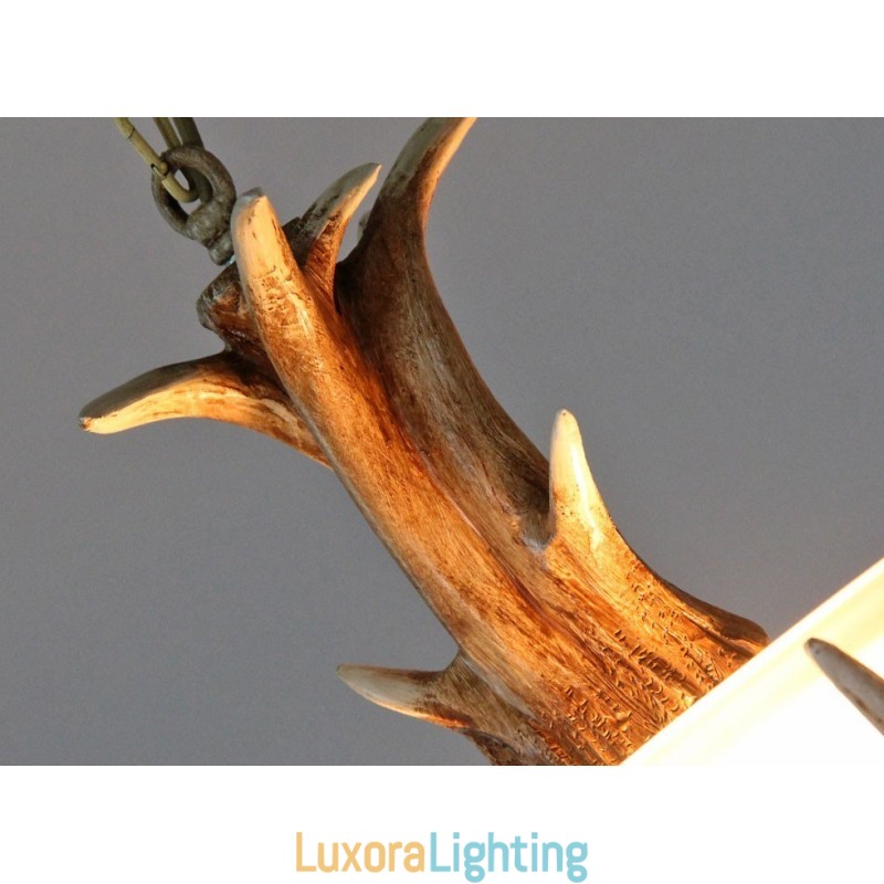 Designer Touch Decorative One Light Rustic Artistic Retro Antler Antique Pendant Light with Glass Shade