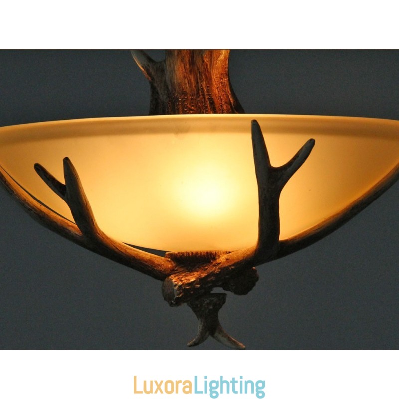 Designer Touch Decorative One Light Rustic Artistic Retro Antler Antique Pendant Light with Glass Shade