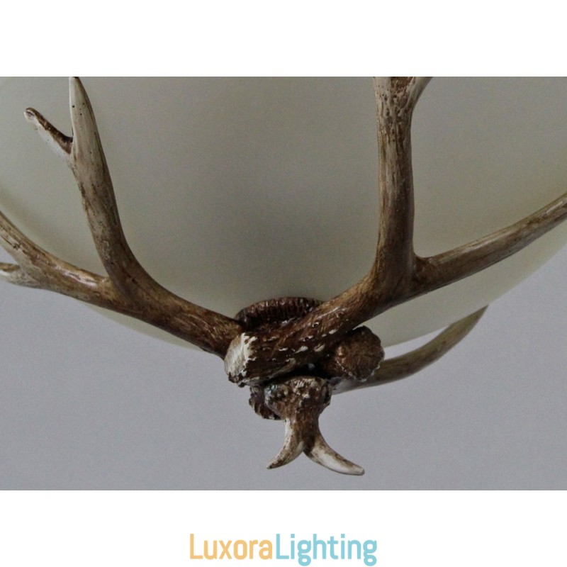 Designer Touch Decorative One Light Rustic Artistic Retro Antler Antique Pendant Light with Glass Shade