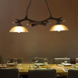 Designer Touch Decorative 2 Light Black Rustic Artistic Retro Antler Antique Pendant Light with Glass Shade
