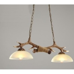 Designer Touch Decorative 2 Light Brown Rustic Artistic Retro Antler Antique Pendant Light with Glass Shade