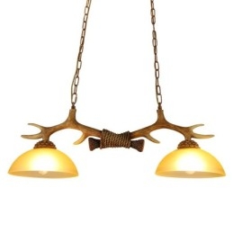 Designer Touch Decorative 2 Light Brown Rustic Artistic Retro Antler Antique Pendant Light with Glass Shade